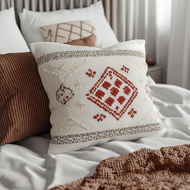 haftowana poduszka na stole